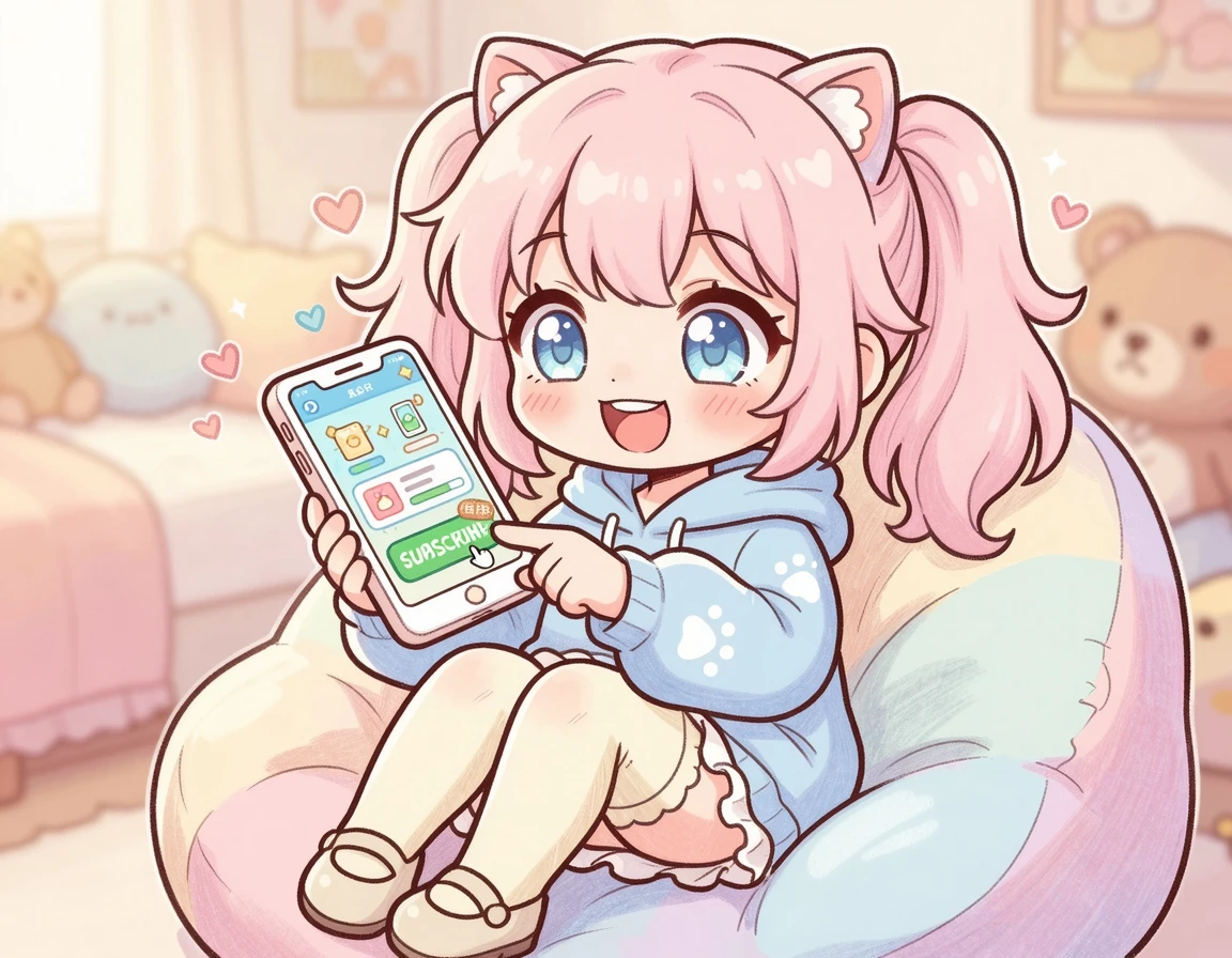 스마트폰 앱으로 부가서비스에 가입하는 귀여운 캐릭터