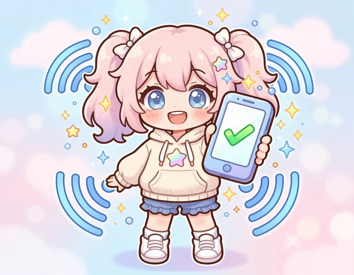 와이파이 설정을 완료하고 기뻐하는 귀여운 캐릭터