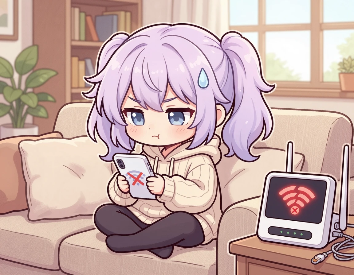 와이파이가 끊겨서 좌절하는 귀여운 캐릭터