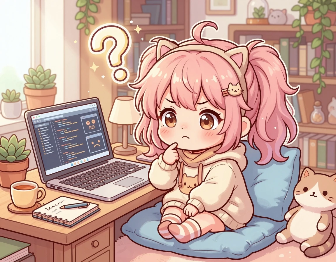 노트북 앞에서 인터넷 속도를 고민하는 귀여운 캐릭터