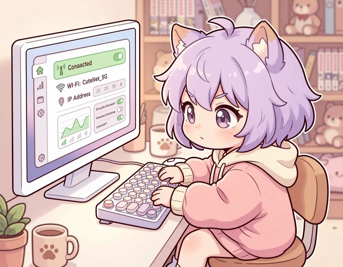 PC 네트워크 설정을 변경하는 캐릭터