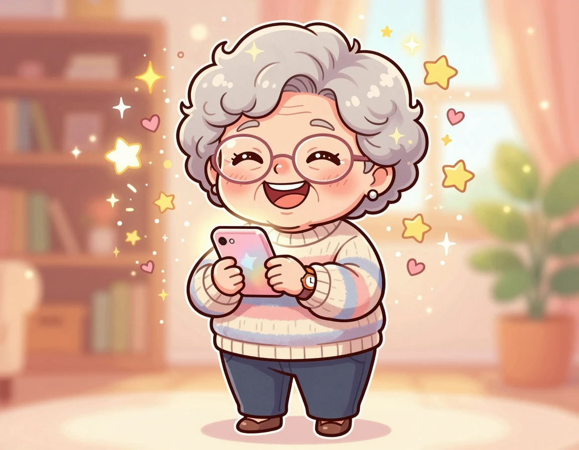 스마트폰 요금 할인을 받고 기뻐하는 어르신 일러스트