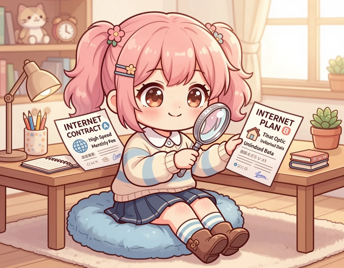 1인가구 관련 서류를 돋보기를 들고 서류를 꼼꼼히 비교하는 SD 캐릭터