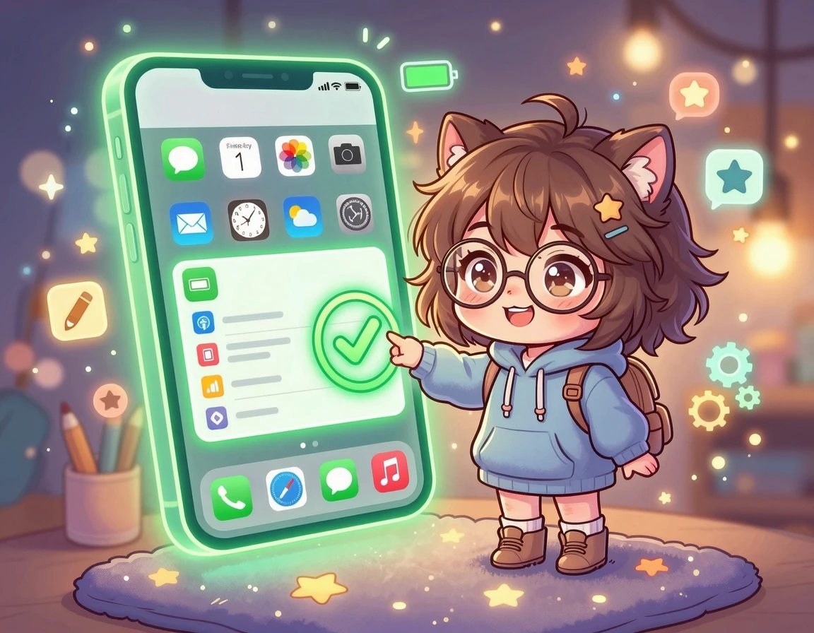 아이폰 백그라운드 설정 화면을 조작하는 캐릭터