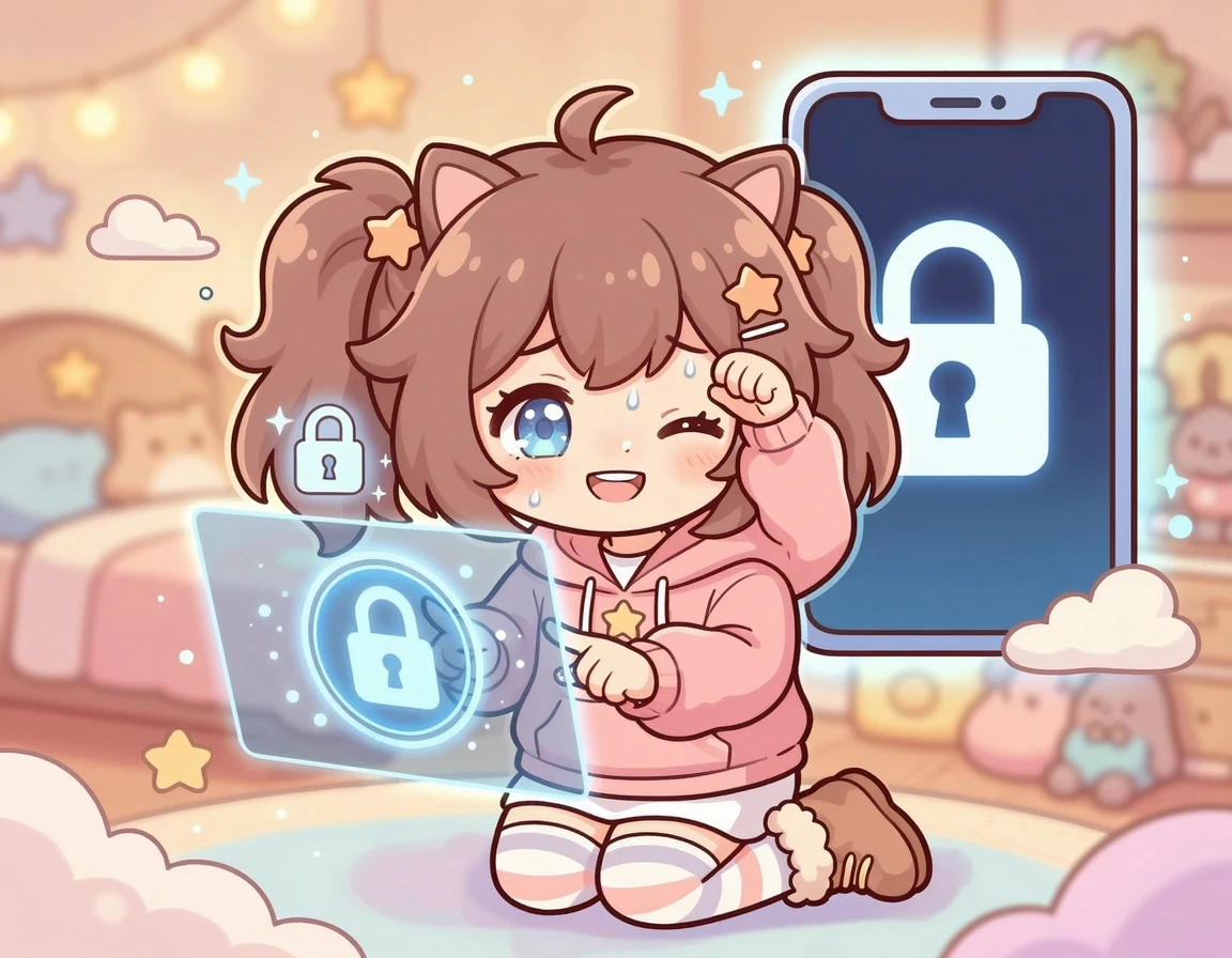 원격 잠금 및 초기화 기능을 실행하며 안도하는 캐릭터