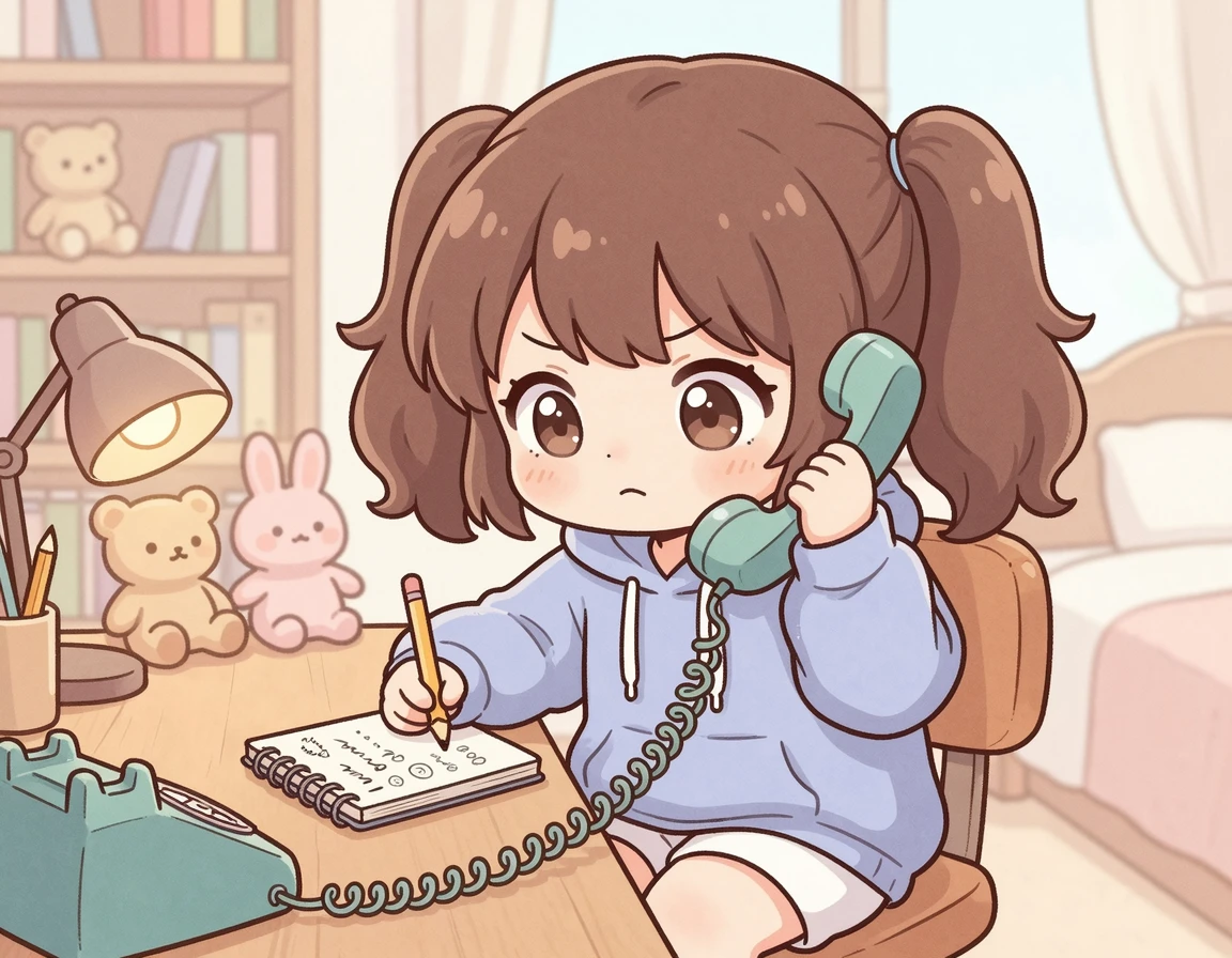 통신사 고객센터에 전화를 걸어 분실 신고를 하는 캐릭터