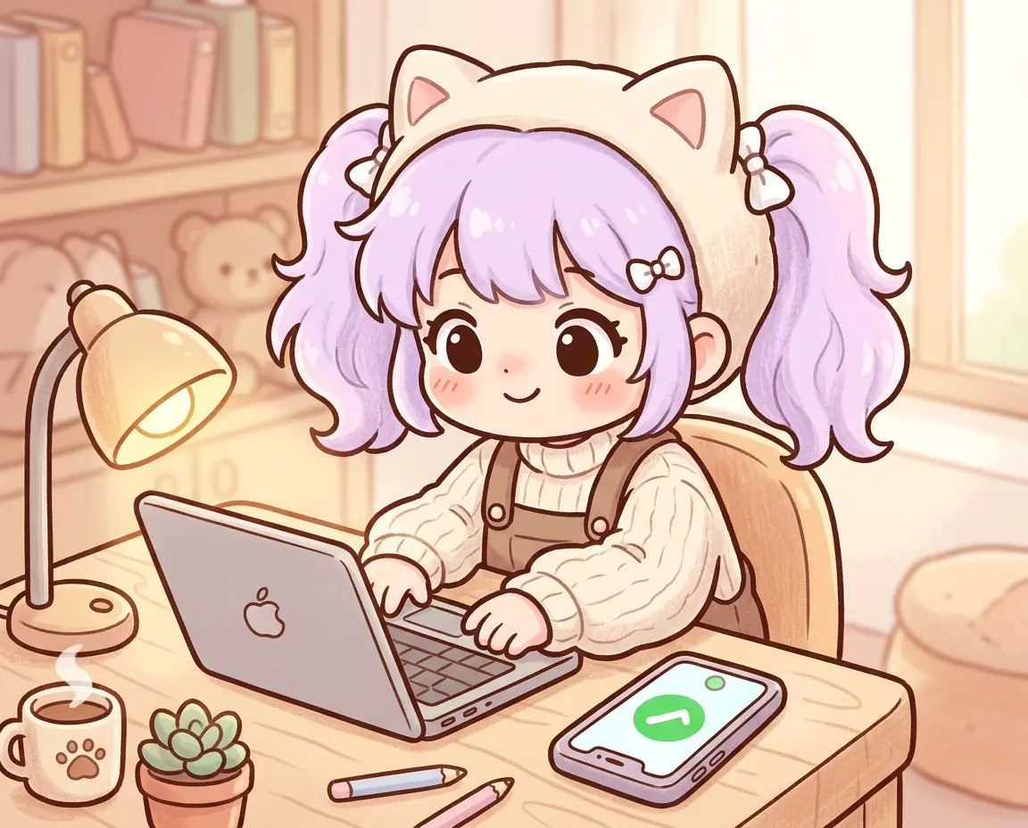노트북으로 알뜰폰 요금제 가입 신청을 하는 귀여운 캐릭터